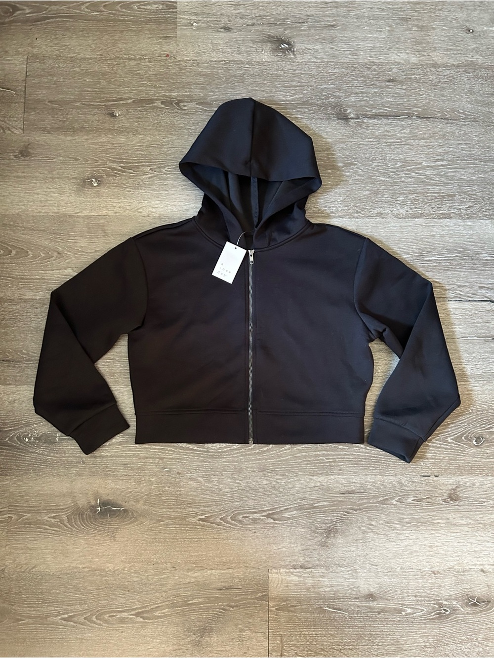 NWT Small A New Day Black Cropped Zip Up Hooded Sweat Shirt